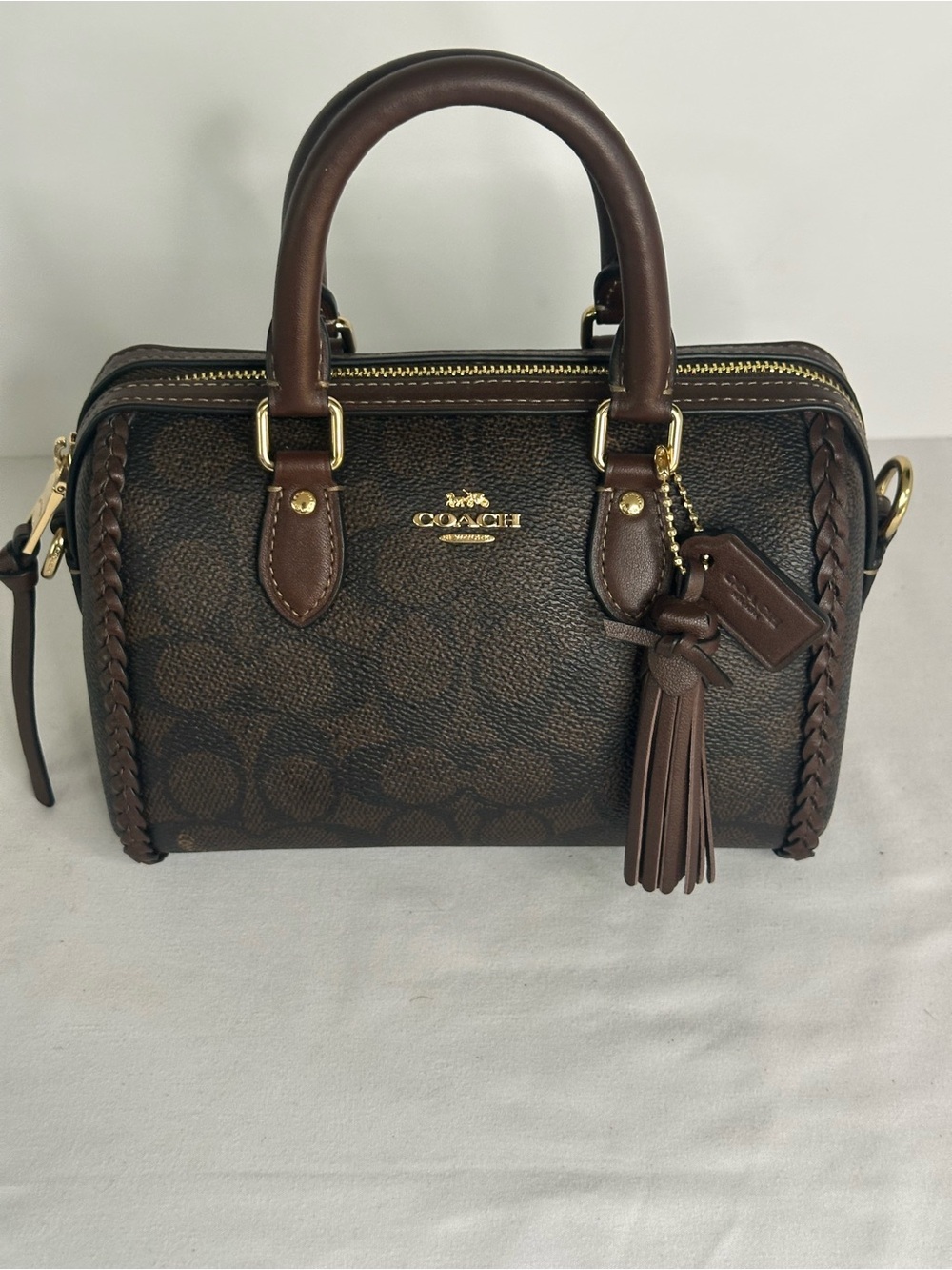 Coach Mini Rowan Crossbody Bag In Walnut Signature Canvas With Fringe CCF30
